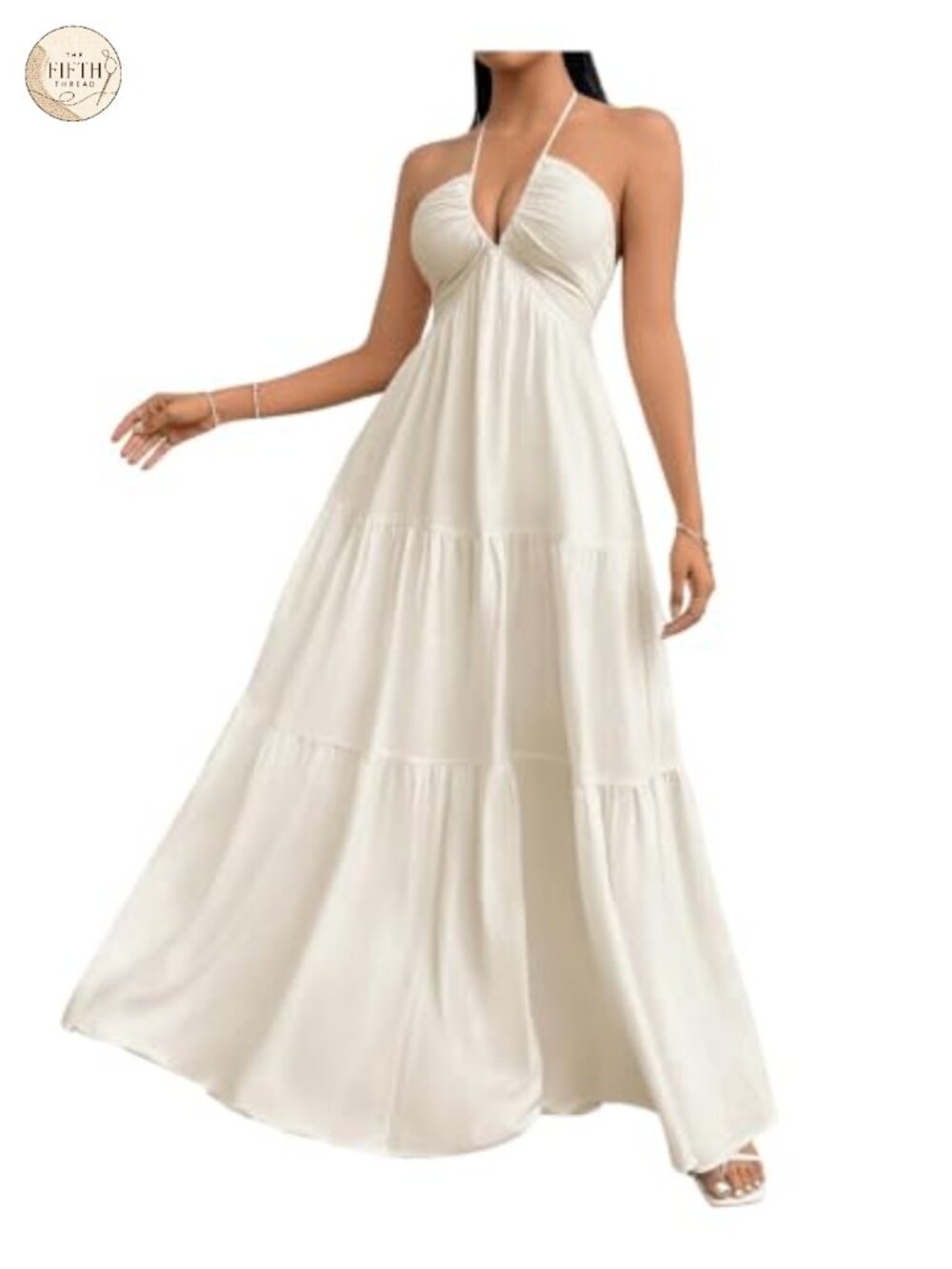 SHENHE Halter Maxi Dress Deep V Neck Backless Ruffle Flowy Sleeveless
